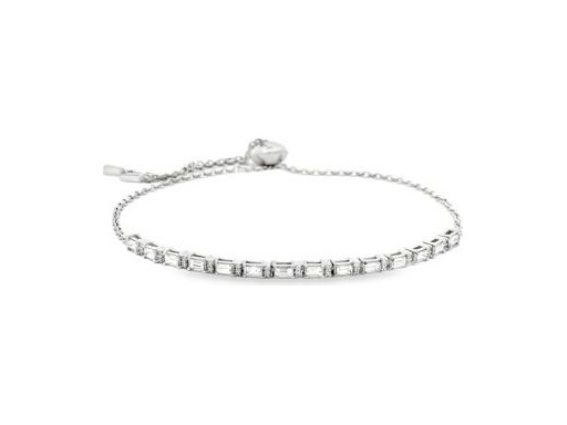 18K White Gold Adjustable Bracelet with Natural Round and Baguette Diamonds